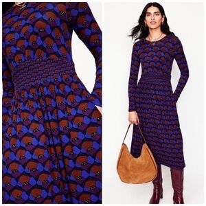 Boden Thea Long Sleeve Jersey Dress Damson, Poppy Stamp 12P